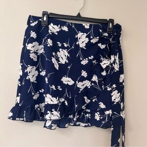 Zaful Blue and White Floral Wrap Skirt